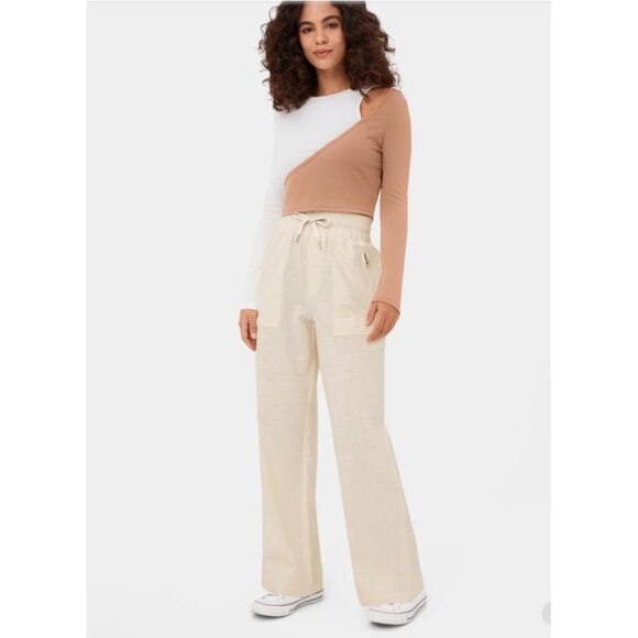 New Halara High Waisted Drawstring Casual Cotton Pants Sz M Womens Cream Side Zi - Picture 7 of 8